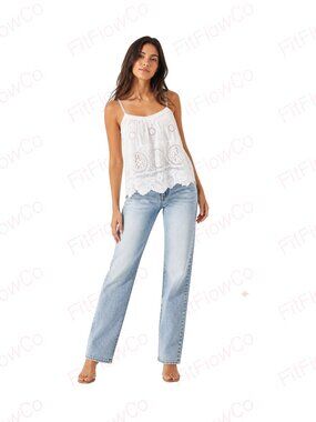 ZARA Trafaluc White Eyelet Embroidered Cami Top Boho Scalloped Hem XS